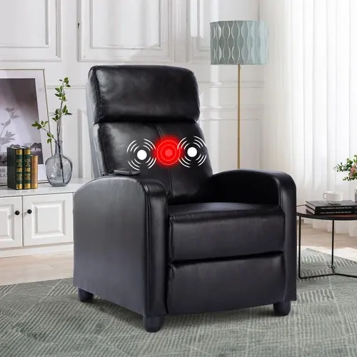 EBELLO PU Leather Manual Adjust Recliner Chair - Single Person Wide Armrests, Modern Padded Seat Single Sofa, Massage Recliner Living Room Furniture for Home Theater/Office (Black)