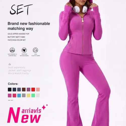 Fashion Curvy Fitness  Thumb Hole Hoodie Jacket Scrunch Butt Flare Yoga Leggings