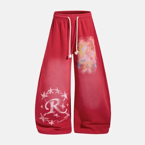 Inflation Men's Star Print Cotton Blend Loose-Fit Mid Waist Casual Comfy Trousers - Elastic Waist Male Clothing, All-Seasons Streetwear Graphic Bottoms