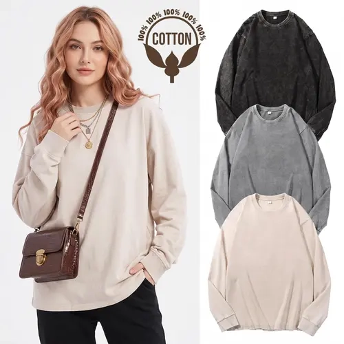 1/3 Pack 100% Cotton Oversized Long Sleeve T-Shirts Women Men Vintage Acid Wash Baggy Tees Unisex Casual Comfy Pullover Y2K Streetwear Fall Winter Loungewear Basic Essential Everyday Relaxed Fit Tops