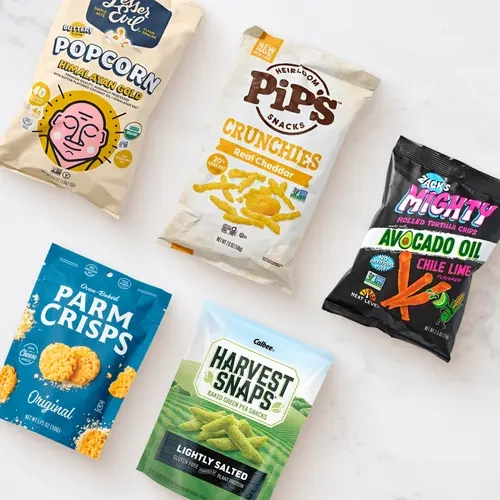 Hungryroot Savory Snack Sampler | LesserEvil Popcorn, Pip's Cheddar Crunchies, and More