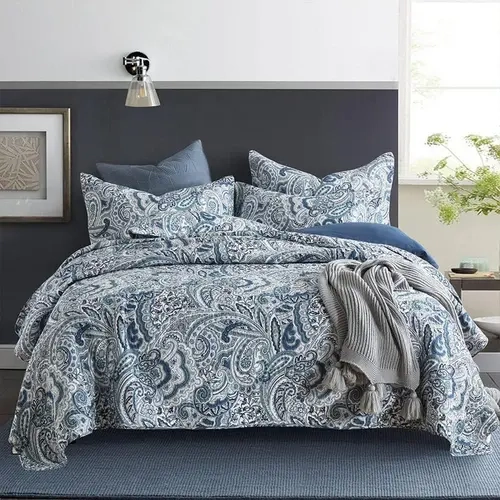 ONAIL Vintage Floral Paisley 100% Cotton Jacquard Weave Quilt Bedspread Set - 3-Piece Reversible, Fading-Proof, King/Queen Sizes, for Bedroom Decor (Vintage Duvet Cover Sets)