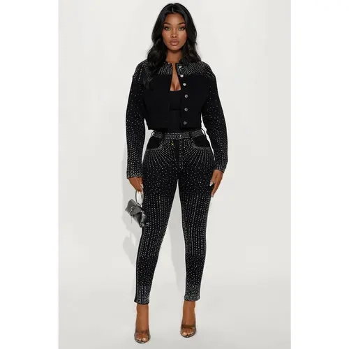 Touch Of Glitz High Rise Embellished Skinny Jeans - Black