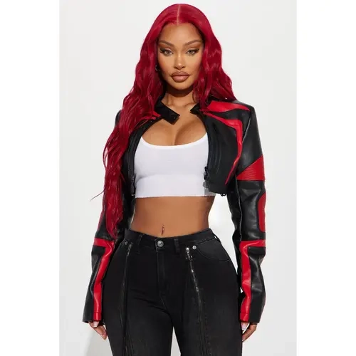 Not Like The Rest Faux Leather Moto Jacket - Black/Red