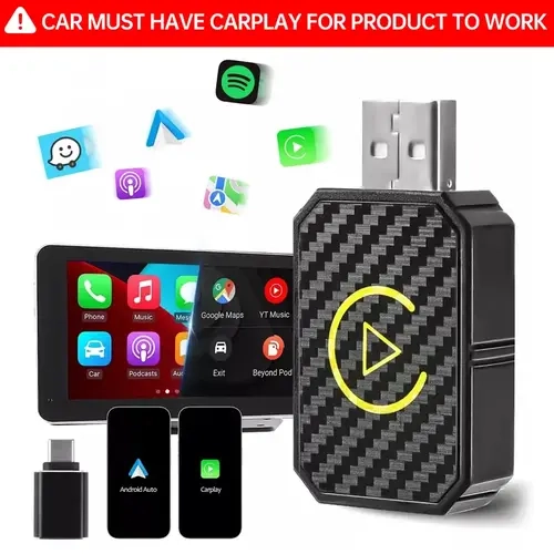2026 Upgraded 2-in-1 Wireless CarPlay & Android Auto Adapter Car Gadget, Bluetooth-Wi-Fi Enabled CarPlay Dongle, Mini USB for Wired Cars, Fast Auto-Connect, Plug-and-Play, Compatible with iOS 10+, Android 11+, Car Gadgets