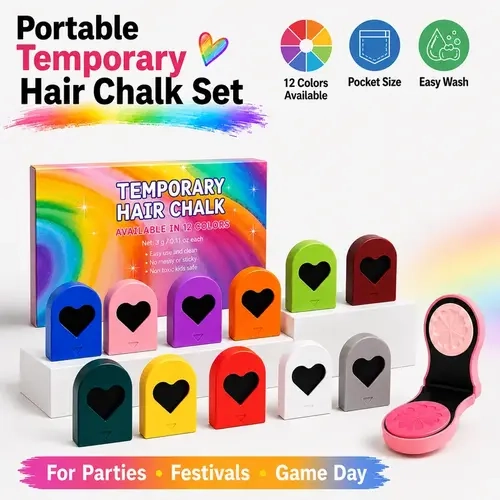 Temporary Hair Chalk Dye - 6/12 Bold Vibrant Powder Chalks, Pocket Size Halloween Hair Color, Rinse After Use, DIY Styling for Events, Easily Washed Haircare Product
