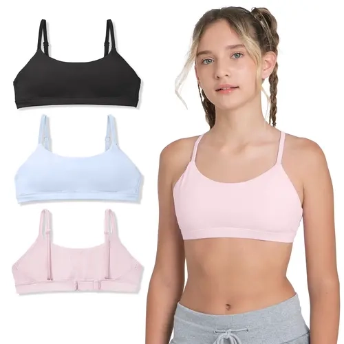 Sascina Girly Junior Girls' Nylon Blend Training Bras (Ages 8-14) - Adjustable 2-Way Straps, Flexible Grow-With-Her Fit, Removable Pads, Buttery-Soft Stretch, Lightweight Comfy Underwear for School/Active Under Clothing [213]