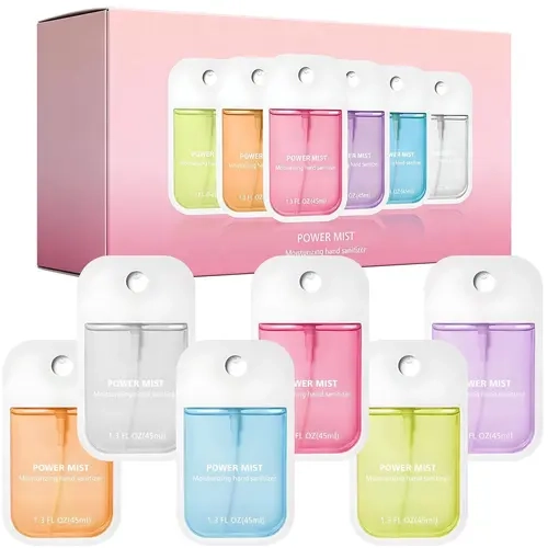 Women's 6-Pack 45ml Mini Pastel Moisturizing Hand Sanitizer Spray - Fragrance-Infused, Aloe-Containing, Light Daily Hydrating Mist with Fine Sprayer, Travel-Sized Portable Gift Box, Self Care Products, Purse Stuffers, Stocking Stuffers Gift