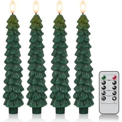 4-Piece Remote Control Flameless LED Tapered Real Wax Candles - 3D Flickering Flame, Timer-Controlled Decorative Lights for Christmas Wishlist, Living Room Decor, Holiday Home, Home Decor Items