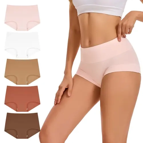 INNERSY Women's High Waisted Cotton Boyshorts 5-Pack Soft Boxer Briefs