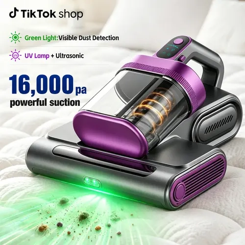 Opantalk Unique Rechargeable Cordless Mattress Vacuum Cleaner with Rechargeable Battery, 16Kpa Deep Clean, 80000 RPM Tapping, UV-C Light, Ultrasonic Function, Dual HEPA, Dual Dust Cup for Sofa, Pet Hair