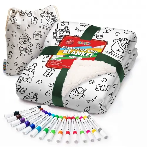 Craftikit Christmas Coloring Sherpa Blanket - 40x60 in, Colorable Surface, Fun Cartoons, Sherpa Weave, DIY Kit with Fabric Markers, Home & Travel Stocking Stuffer Gift