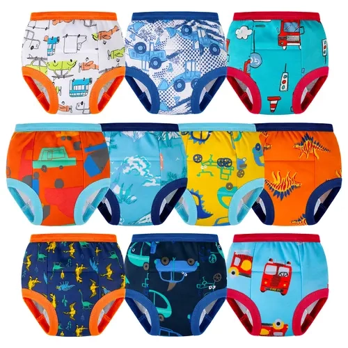 BIG ELEPHANT Boys Potty Training Underwear 10-Pack – Light Absorbency Only, Daytime Use Only, Not a Diaper – 100% Cotton, Lets Kids Feel Wetness, Washable & Reusable, Sizes 1T-9Y