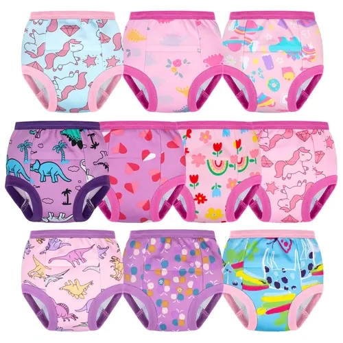 BIG ELEPHANT Girls Potty Training Underwear 10-Pack – Light Absorbency Only, Daytime Use Only, Not Waterproof – 100% Cotton Training Pants for Toddlers, Helps Kids Feel Wetness, Reusable & Washable
