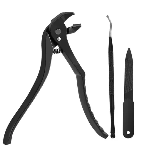 3 PCS Black Curved-Tip Toenail Cutter Set with Extra Handle, Ergo Grip, Ergonomic Design, Large Opening, Sharp Durable Blade, Nail File, Manicure Supplies, Pedicure Tool for Seniors