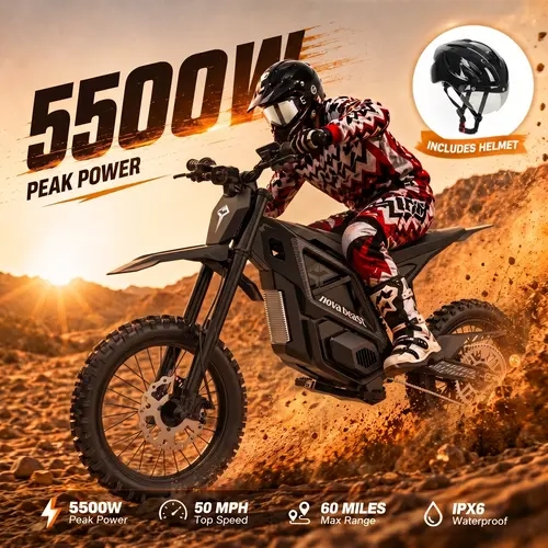 ESKUTE NOVA Beast Adult Electric Bike with Helmet, 5500W Peak Mid-Drive Motor, 60V 27Ah Bat., 60-Mile Max Range, Hydraulic Brakes, Gravel-Focus All-Terrain Ebike for Mountain & Outdoor Rides