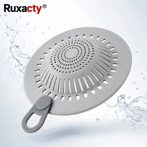 RUXACTY Smooth Silicone Dome Hair Catcher - 14.8cm Gray Bathroom Accessory, Flexible Drain Cover Strainer with Easy Lift Handle, Easy Installation for Bathtub, Sink Soap Debris Blocker, Strainer Bathtub Accessory, Bathroom Accessories, Strainer Bathtub Ac