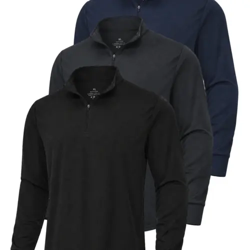 3 Pack Men's Quarter-Zip Pullover Top Quick Dry Long Sleeve Mock Neck T-Shirt Lightweight Sports Athletic Causal Daily Wear Sportswear For Training