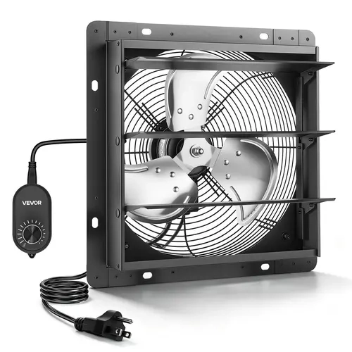 VEVOR Corded 10 in Wall-Mount Shutter Exhaust Fan - Low Noise Fan & Exhaust Equipment with Automatic Louvers, Variable Speed, Sturdy Steel Housing, AC Motor, 874 CFM Ventilation for Attic Users, Garage