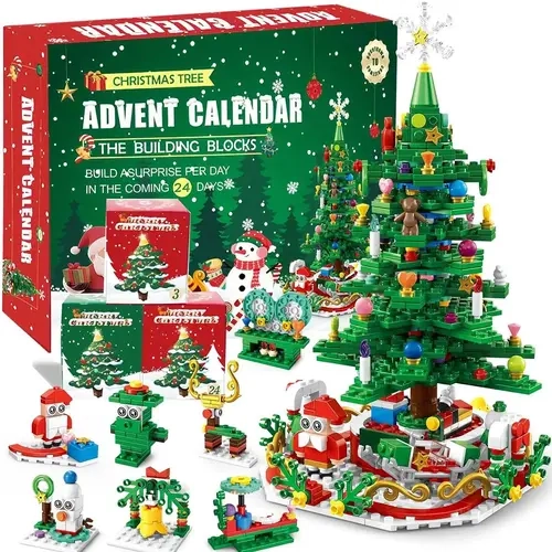 2026 Building Blocks Advent Calendar - 24Pack Mini Jigsaw Puzzle Toys, Safe Plastics Reindeer Themed Kits for Kids-Adults, Holiday Cheer Tradition Countdown Creative Assembly Toys, Vibrant, Brick Kit, Diy Building Block,parent-child bonding time