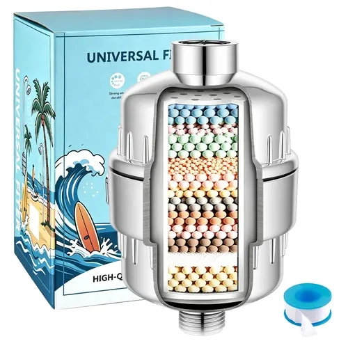 HOLFW Shower Water Softener Filter, Multi-Layer Universal Filter for Shower heads & Handheld Showers, Removes Chlorine & Fluoride, Relieves Dry Itchy Skin & Scalp Irritation