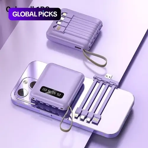 10000mAh Mobile Phone Battery Pack - Fast-Charge Chargeable Power Bank for Smartphones & Devices, Multi-Port, USB-C Output, Built-in LED Light, Lanyard, Compact Mobile Accessories Travel Accessory