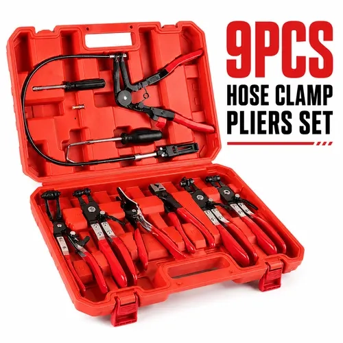 9PCS Auto Repair Hose Clamp Pliers Set Pack - Long Reach Clamp Removal Tool with Flexible Wire & Flat Band Pliers for Water Hoses, Automotive Coolant Lines & Radiator Heaters