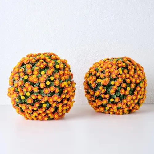 Wicker Park Set of 2 14" Indoor/Outdoor Faux Mum Spheres