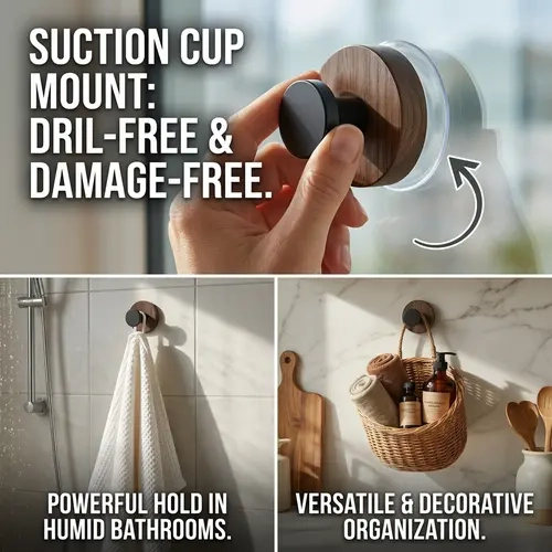 AORAN KITCHEN 4-Pack No-Drill Strong-Hold Reusable Suction Cup Hooks, Indoor Wall Mount for Bathroom Shower Walls, Ideal for Towels, Clothes, Keys, Accessories, Shower Suction Cup Hooks, Suction Hooks For Shower Wall