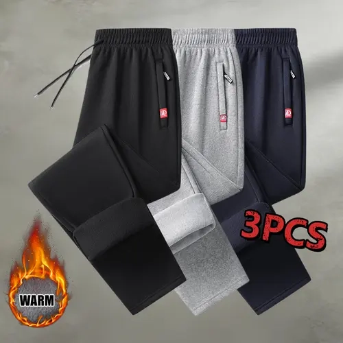 Men’s 3-Pack Keep Warm Athletic Regular Leg Sweatpants - Autumn-Winter Athleisure Bottoms, Active Men’s Pants with Zip Pockets, Drawstring Waist, Suitable for Running, Fitness, X-Large Option