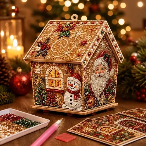 2026 New 3D Christmas Cottage Diamond Art Kit — DIY wooden Christmas crafts, Christmas-themed tabletop ornaments and hanging decorations, DIY wooden bead holiday decor, Christmas tree ornaments, and handmade home gifts.,sohochic