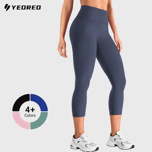 YEOREO Ease High Waisted Capri Pants Women - 21" Inseam, No Front Seam, Hidden Scrunch, Seamless Compression, Stretchy Gym Leggings for Yoga, Running Training, Running Yoga Pants