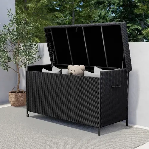 GRAND PATIO 170 Gal Rectangular Waterproof Outdoor Resin Wicker Storage Box - Lid Cover, Handles, Wheel, Woven Texture, Steel Frame, Easy Installation, Organiser Storage Containers for Cushions, Pool Toys