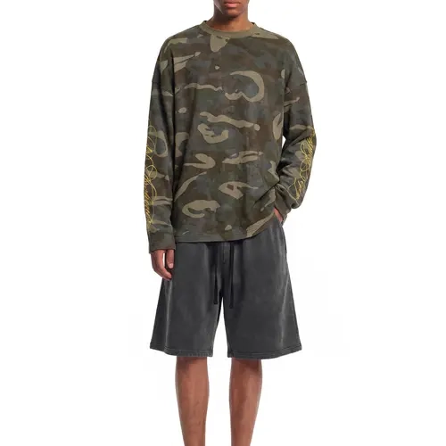 FDR Women’s Streetwear Script Graphic Waffle Camo Long Sleeve T-Shirt, Vintage Casual Camouflage Top with Y2K Style#TikTokShopBackToSchool