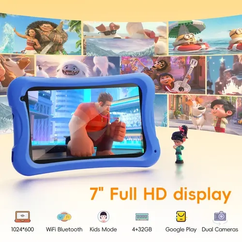 Digiland Kids Learning Touchscreen Tablet - 7in Android 13 New Portable Interactive Tablet with 32GB Storage, Shockproof Case, Parental Control, Bluetooth, WiFi (Pink, Blue), New Tablet