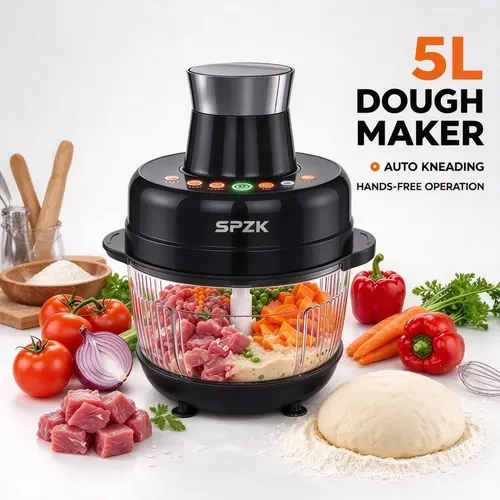 SPZK 500W Full-Size Food Processor - US Registered Professional Kitchen Appliance, 5QT Capacity, Auto Presets (Meat Grinder, Vegetable Chopper, Dough Kneading), 6 Precision Modes, Glass Bowl, 5 Qt Capacity