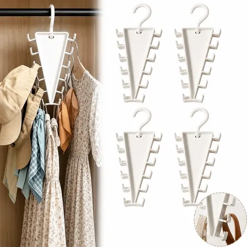 Minimalist V-Shaped Double-Sided Closet Organizer Hanger, 360° Rotatable Compact Space Saving Hangers with 12 Minimalist Hooks & Rails for Shirts, Jackets, Pants, Accessory Storage