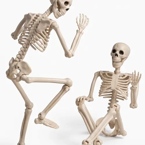 2-Pack(36")& 5-Pack(16")Spooky Halloween Skeletons, Full Body Life-Size Posable Plastic Human Bone Models with Movable Joints, Ornaments for Outdoor Yard, Chair Decor & Holiday Gift