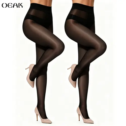 OEAK 2 pairs Shiny Sheer Oil Tights – High Waist, Silky Comfort Stretch Pantyhose for Dressy Occasions
