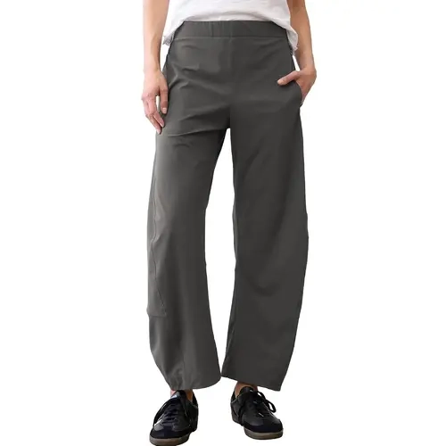 RICH BRIA Women Barrel Travel Pants Elastic Waistband Tapered Leg Baggy Mid Rise Work Trousers Lounge Pant with Pockets True To Size Solid Daily Bottoms Back to school Shopping