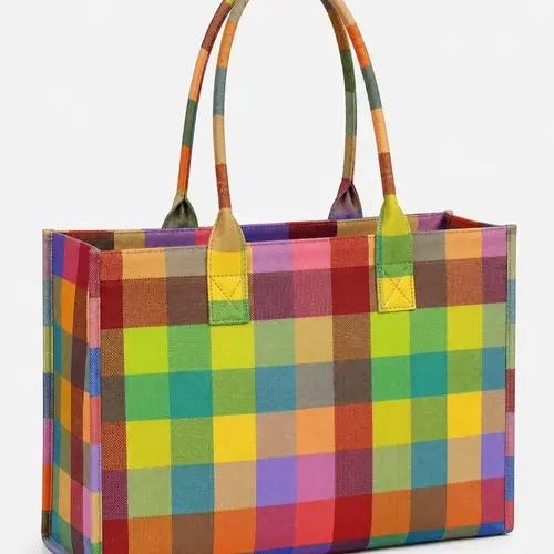 Women’s Colorful Plaid Tote Bag, Large Capacity Checkered Handbag, Lightweight Casual Shoulder Bag for Work, Shopping & Travel, Fashionable Patterned Bag