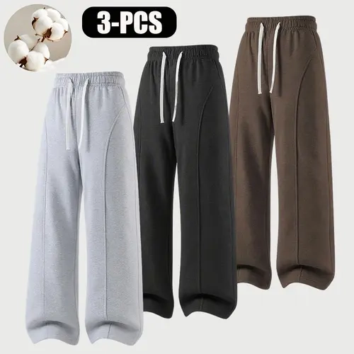 Men’s Plus Size Fleece-Lined Sweatpants, Elastic Drawstring Waist, Loose Casual Trousers, Warm for Winter/Fall, Suitable for Daily School Wear, Fashionable Men’s Pants