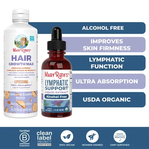 MaryRuth's Hair Growth Max & Lymphatic Support Bundle - Hair Growth Max 15.22 oz - Lymphatic Support Herbal Blend 1 oz