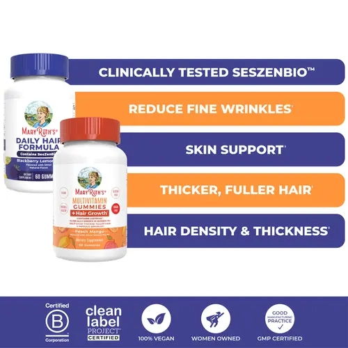 MaryRuth's Daily Hair Formula & Multivitamin + Hair Growth Gummies Bundle - Daily Hair Formula Gummies 60 ct - Multivitamin + Hair Growth Gummies 60 ct