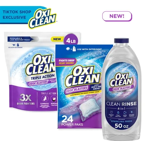 OxiClean Freshness Bundle, Odor Blasters Clean Rinse Fresh Scent, Triple Action Odor Blasters Laundry Powder 4lb, Odor Blasters Power Pak 24ct