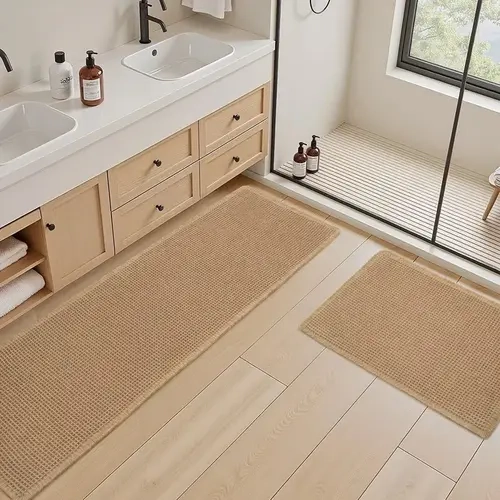 Boho Brown Belgian Waffle Bath Mat - Recycled Polyester Eco-Friendly, Non-Slip, Super Absorbent, Washable, Ultra Soft, Rubber Backed Moisture Resistant Rug for Bathroom Floor, Tub, Moisture Resistant Bath Mats
