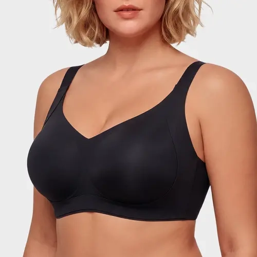 SHECURVE Wireless Back Smoothing Bra for Women Full Coverage Large Bust Support Bra with Wide Straps Side Smoothing Deep V U-Back & Cross-Back Convertible Design