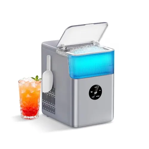 Upstreman Countertop Nugget Ice Cubes Maker, 33lbs/24H Household Items, 11.2x8.6x12.6" Modern Touchscreen ABS Plastic Appliance with Auto Clean, Portable for Home Users & Camping Kitchen Use