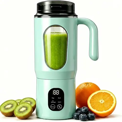 580ML Compact Lightweight Cordless Handheld Travel Blender with LED Display, 12-Blade USB-C Charge Round Cup with Handle & Extra Lid, BPA-Free Food-Grade Self-Cleaning Ice Crusher Frozen Drink Mixer, Ideal for Kitchen, Gym