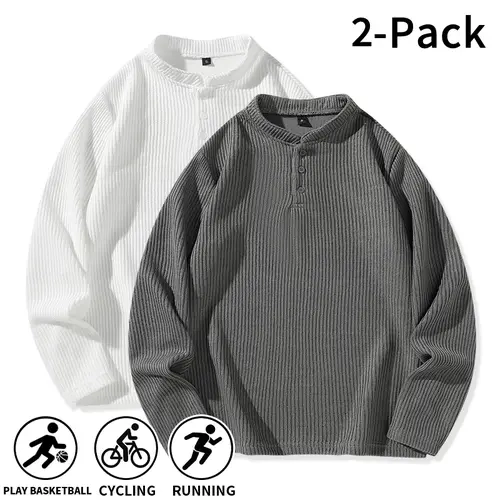 Men’s 2-Pack Waffle-Knit Henley-Neck Pullover Sweaters, Autumn-Winter Style, Suitable for Commuting, Working Out, Everyday Casual Wear